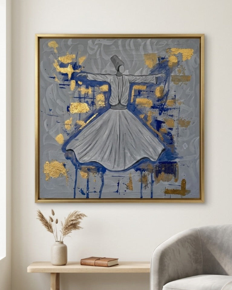 Eternal Dance of the Heart – Hand-Painted Whirling Dervish Acrylic with Gold Leaf