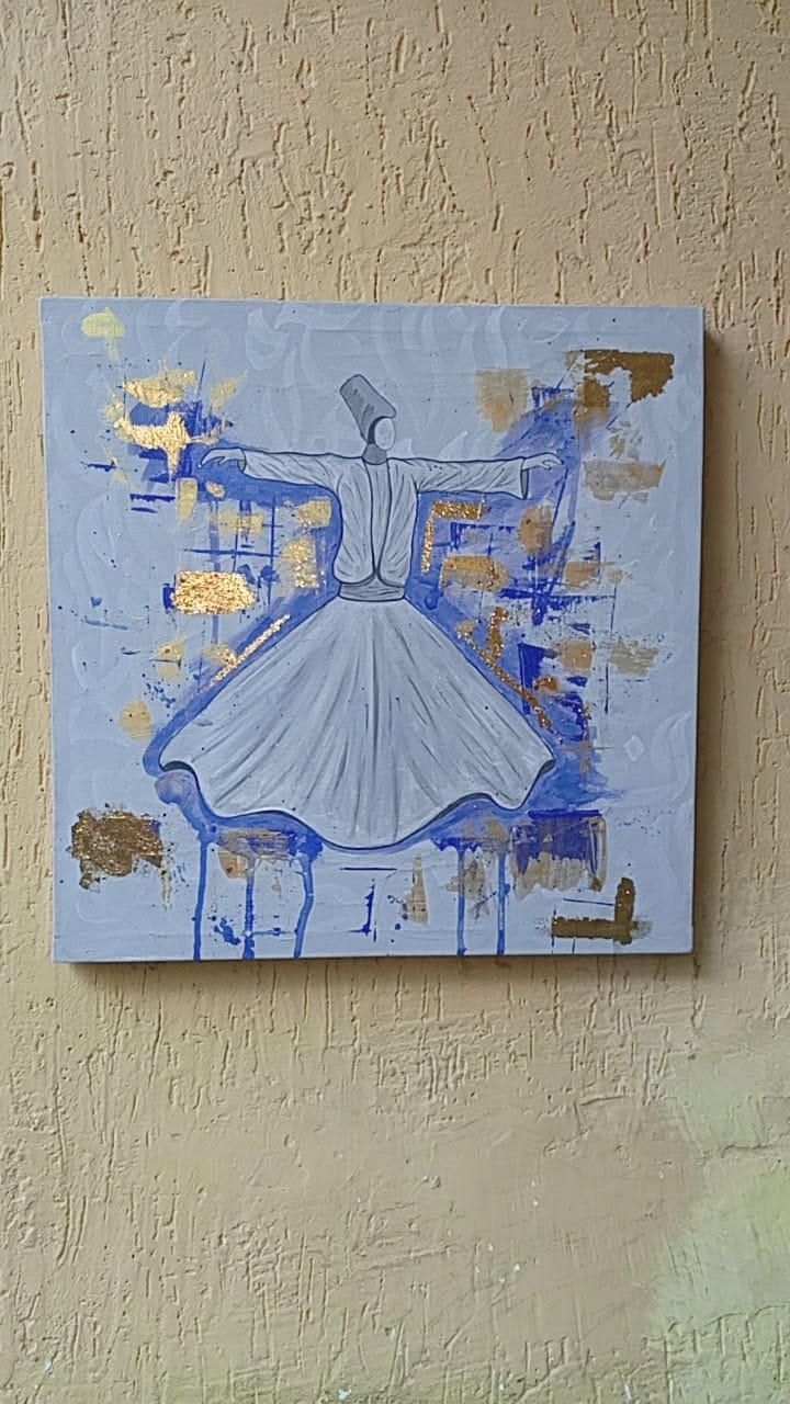 Eternal Dance of the Heart – Hand-Painted Whirling Dervish Acrylic with Gold Leaf