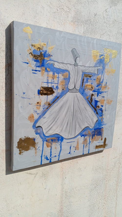 Eternal Dance of the Heart – Hand-Painted Whirling Dervish Acrylic with Gold Leaf